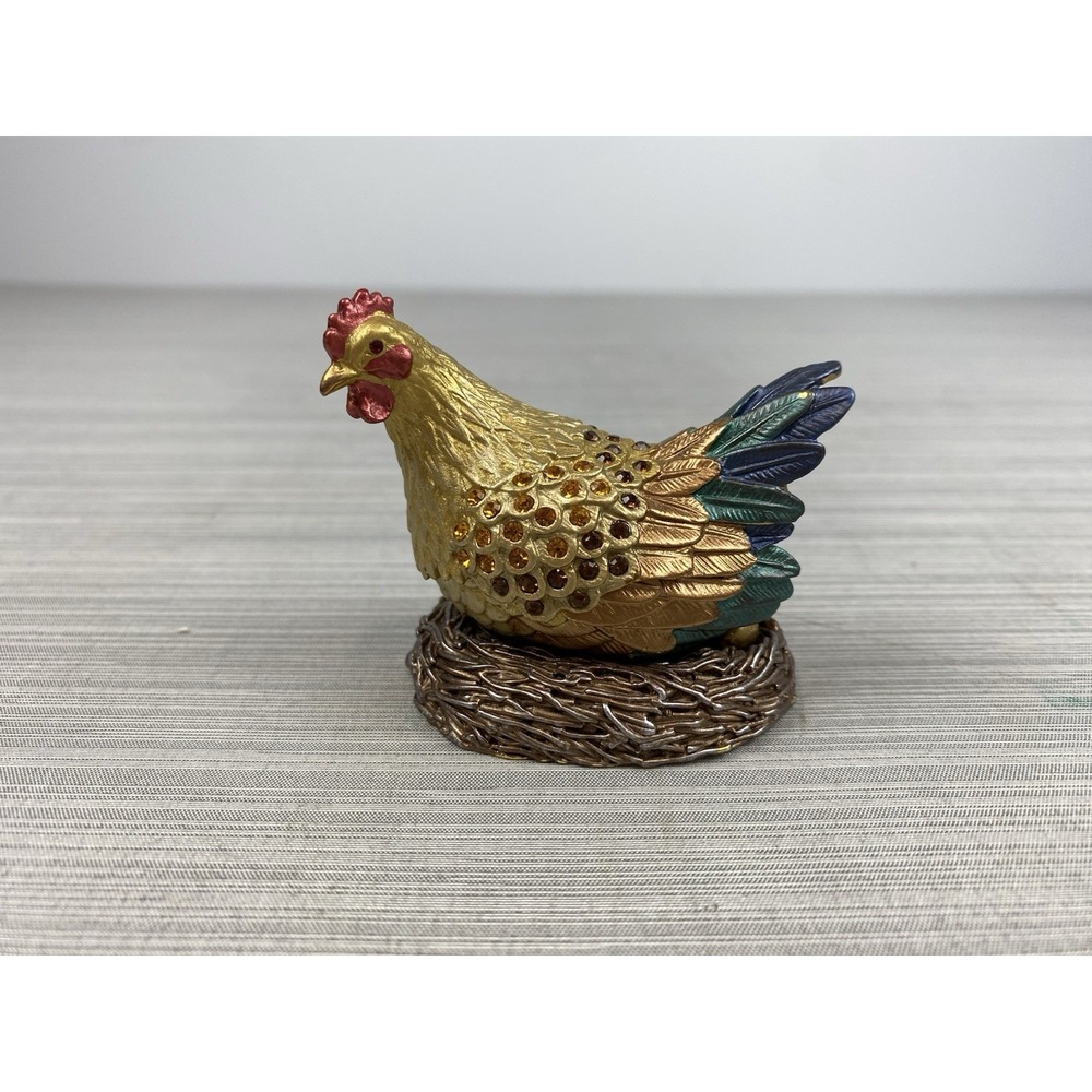 Vintage Rucinni Chicken Hen Trinket Box Jeweled